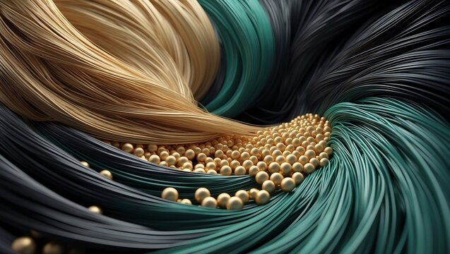 Abstract Swirling Gold and Teal 3D Render Luxury Texture Design