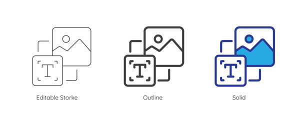 Aufkleber - Text to image icon. Enter prompt to AI to generate image and artwork. Artificial intelligence technology concept. Icon element for app and web. Vector illustration. Editable stroke.