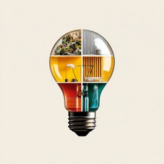 Fototapete - Creative Lightbulb: Conceptual Illustration of Diverse Elements Representing Innovation and Imagination