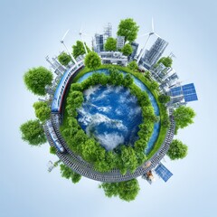 Leinwandbilder - Eco-Friendly Urban Planet: A Sustainable World with Green Energy, Modern Architecture, and Clean Transportation Around a Thriving Earth