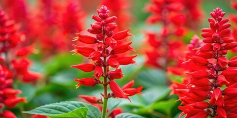 Poster - Vibrant Red Flowers in a Lush Garden Setting, Displaying Their Exquisite Details and Natural Beauty