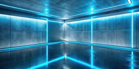 Aufkleber - Modern Industrial Interior Design with Blue Neon Lighting and Polished Concrete Floor