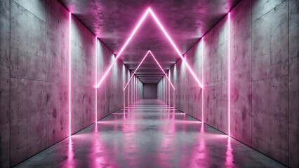 Poster - A Futuristic Pink Neon Illuminated Concrete Corridor Extends to a Distant Point of Light