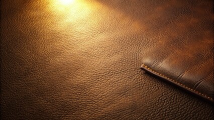 Fototapete - Illuminated Brown Leather Texture with Stitched Edge Detail