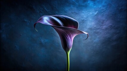 Poster - Dark Purple Calla Lily in Moody Blue Backdrop A Study in Elegance and Mystery