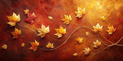 Poster - Autumnal Leaves Dancing on a Rustic Background A Vibrant Fall Foliage Display