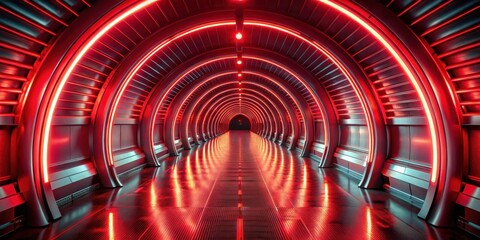 Leinwandbilder - Futuristic Red Neon Corridor A Reflective Passageway with Arched Walls and Glowing Lights
