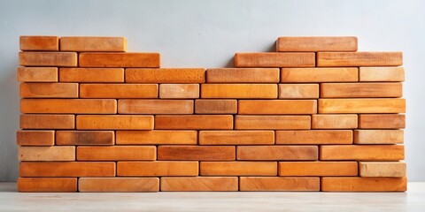 Poster - A Carefully Constructed Wall of Uniformly Sized, Light Brown Rectangular Blocks Arranged in a Traditional Bricklaying Pattern, Showing Subtle Variations in Wood Grain and Color