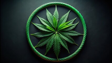 Poster - A vibrant cannabis leaf arranged symmetrically within a circular green frame, a study in natural form and color