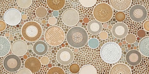 Aufkleber - Abstract Circular Mosaic Pattern with Diverse Textural Elements and Subtle Color Variations