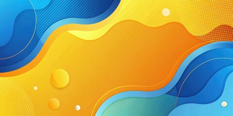 Aufkleber - Abstract Dynamic Waves Vibrant Yellow and Blue Gradient Background with Organic Shapes and Subtle Dotted Patterns