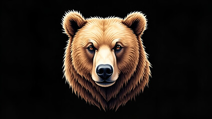 Detailed bear head on black background. True hand drawing, vector artwork