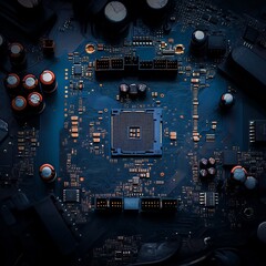 Poster - Intricate electronic motherboard design showcasing complex circuitry and components