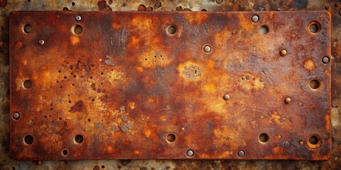 Poster - Rustic Orange and Brown Metal Plate with Corrosion and Fasteners A Textured Background Image
