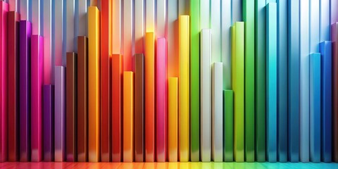 Leinwandbilder - Vibrant spectrum of colorful rectangular prisms arranged in a rhythmic pattern against a metallic backdrop, creating a visually stunning and dynamic composition for various design applications