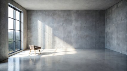 Leinwandbilder - Serene Minimalist Room with a Single Chair, Bathed in Sunlight Streaming Through a Large Window
