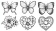© joo - Butterfly flower heart line art set for pattern designs and scrapbook embellishments