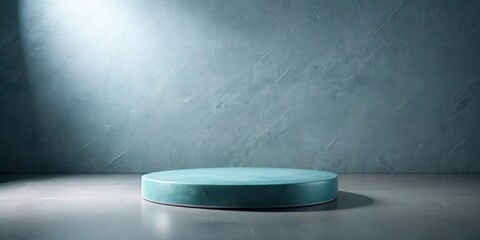 Fototapete - A serene teal circular platform rests on a polished floor against a textured backdrop
