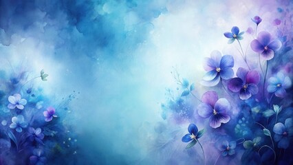 Poster - Serene Watercolor Floral Design Delicate Blue and Purple Blossoms on a Dreamy Background