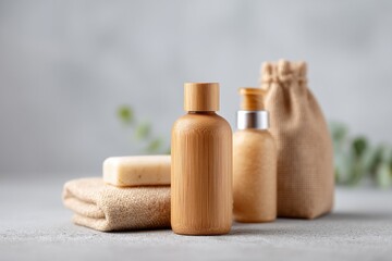 Poster - collection of eco-friendly natural cleaning products elegantly aligned on textured surface