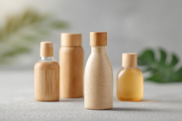 Poster - collection of eco-friendly natural cleaning products elegantly aligned on textured surface