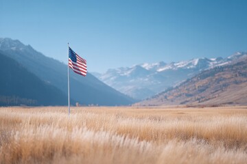 Aufkleber - lone american flag stands solemnly in wide-open field