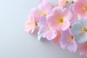 Poster - minimalistic composition of soft pastel flowers isolated on clean white backdrop