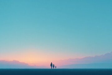 Poster - minimalistic image of family silhouetted against serene background conveying and love