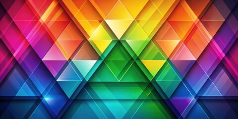 Poster - Vibrant Geometric Abstract Design with Interlocking Triangles and Vivid Color Palette Featuring a Spectrum of Hues