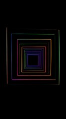 Poster - Multicolored Glowing Squares Receding into Black Void Abstract Art