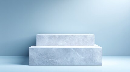 Poster - sleek minimalistic podium awaiting electronic devices designed with ample neutral backdrop for copy space