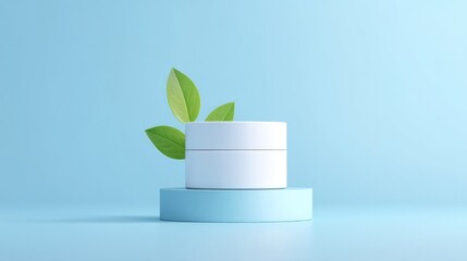Poster - sleek minimalistic empty podium awaits cosmetic product amidst serene background