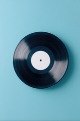 Poster - solitary vinyl record is placed on smooth solid color background embodying minimalistic elegance