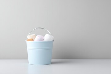 Poster - arrange minimalistic scene featuring single small recycling bin against plain background