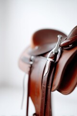 Aufkleber - capture meticulously structured image of vintage leather saddle and polished spurs against unclutter