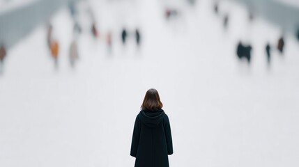 Poster - capture striking contrast with foreground subject against blurred background of people to emphasize 