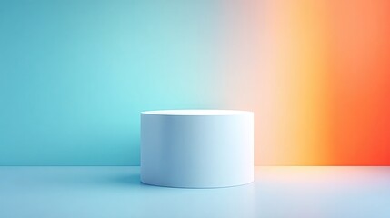 Poster - empty podium for food with vibrant color background studio light illuminating minimalistic setting