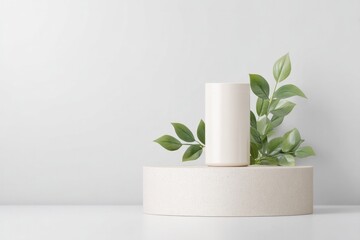 Poster - minimalistic empty podium on plain background perfect for showcasing cosmetics with ample copy space