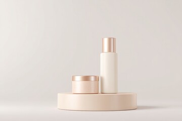Poster - minimalistic empty podium on plain background perfect for showcasing cosmetics with ample copy space
