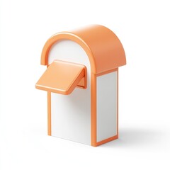 Poster - Orange and white kiosk with a hinged roof.