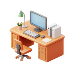Poster - modern office workspace, depicted in isometric style.