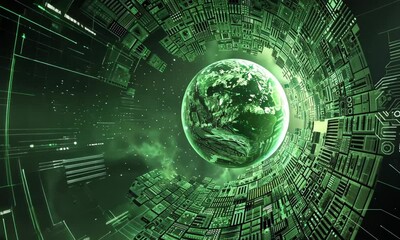 Poster - Explore the digital realm of Gen Alpha Turbo M and discover the future of technology and innovation in a vibrant green world