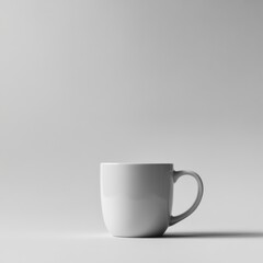Poster - Minimalist white ceramic mug on a neutral backdrop. Perfect for showcasing drinkware or a clean, modern design aesthetic.