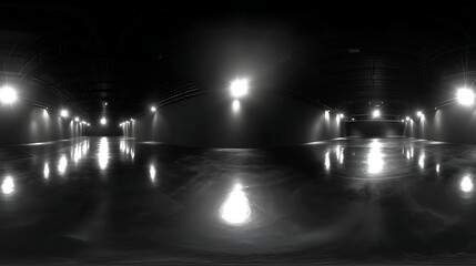 Leinwandbilder - 360 Degree full panorama environment map of black minimalistic studio environment with bright lights and reflections 3d render illustration hdri hdr vr virtual reality
