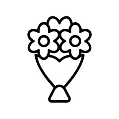Poster - Outline drawing of a bouquet with three floral blooms wrapped in decorative paper, simple design element