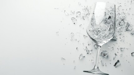 Poster - A broken wine glass with scattered shards, isolated on a bright white background