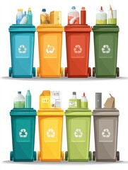 Poster - Color-coded Trash Bins for Recycling Categories Promoting Environmentally Friendly Waste Disposal Practices
