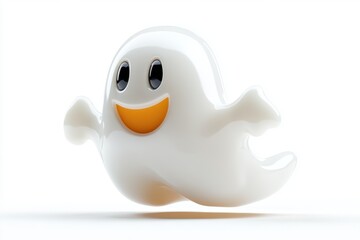 Aufkleber - Friendly cartoon ghost floating in a cheerful manner against a bright white background during a playful festive season