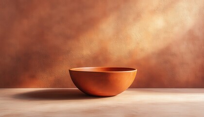 Poster - Elegant clay vase with dried flowers against a warm orange wall in a modern interior setting during daylight