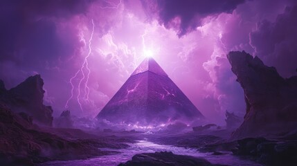 Purple pyramid storm landscape, fantasy art